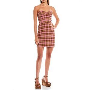 NWT GB Gianni Bini Plaid Print Corset Mini Dress Sz. M